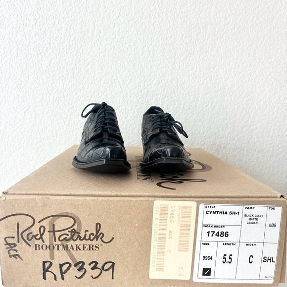Rod Patrick Womens Lace Up Shoes 5.5 C Black Caiman Exotic Leather Boots Loafers - Picture 10 of 11